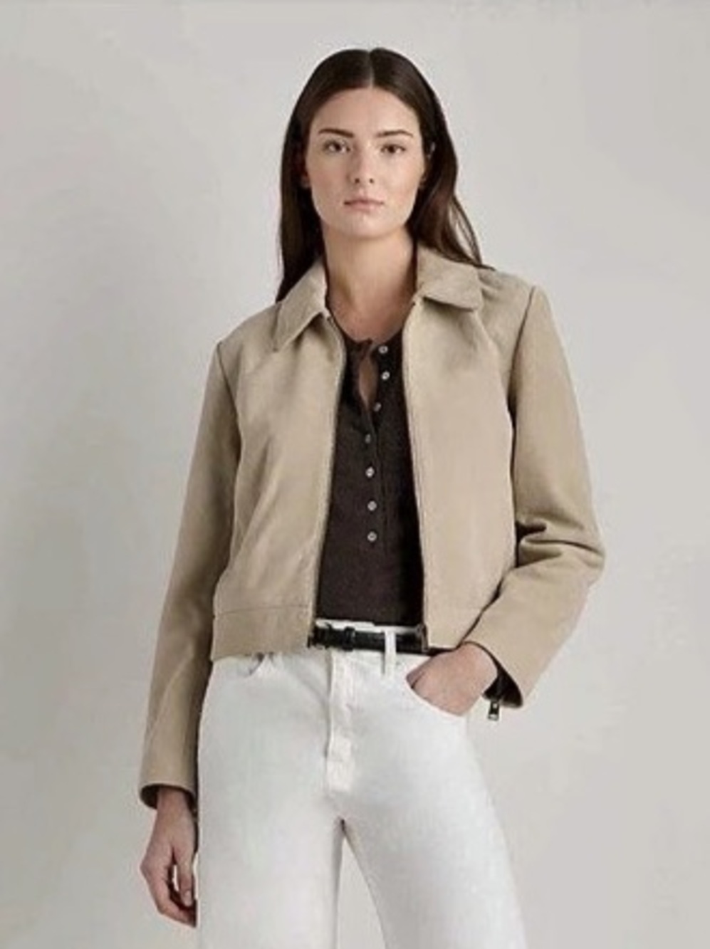 NWOT Quince Suede Cropped Zip-Front Jacket